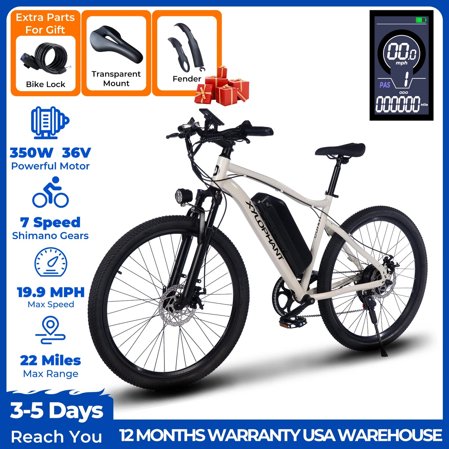 26"x4.0 350W Peak,Electric Mountain Bike,19.9mph