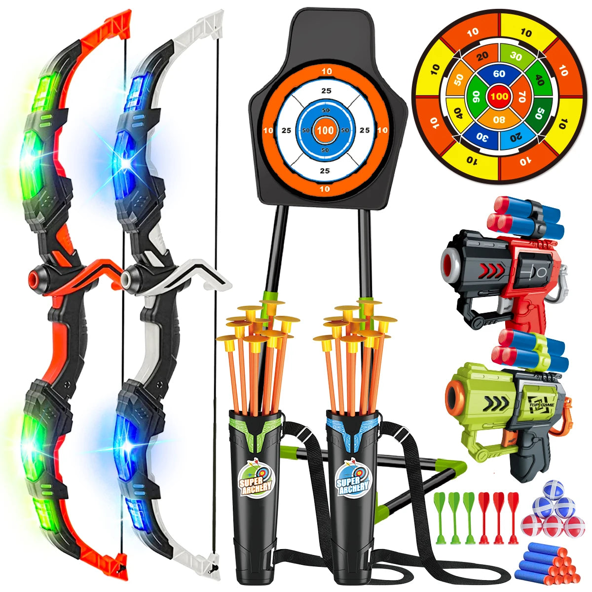 2X Bow Arrow + Guns Toy For Kids