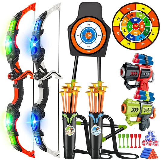 2X Bow Arrow + Guns Toy For Kids