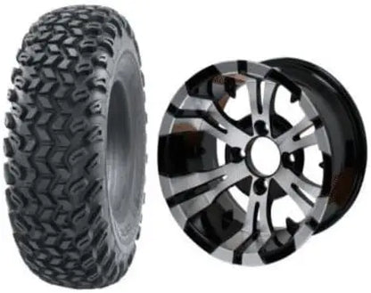 10" Machined/Black "VAMPIRE" Golf Cart Wheels and 22x11-10 All Terrain Golf Cart Tires - Set of 4