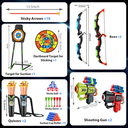 2X Bow Arrow + Guns Toy For Kids