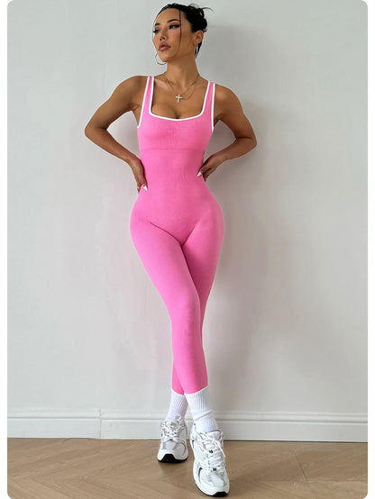 Back V Jumpsuit Women Workout Bodysuits