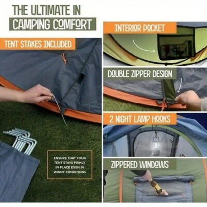Camping Tent - 4-Person Easy Pop Up Tent  Waterproof