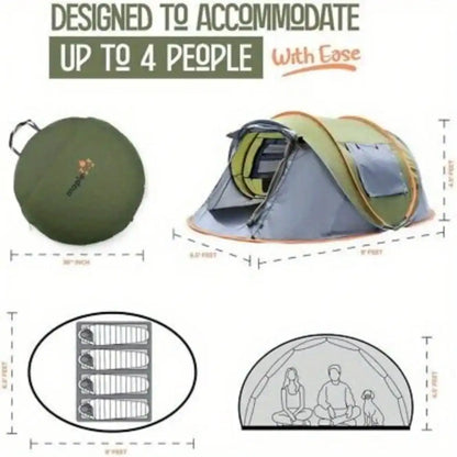 Camping Tent - 4-Person Easy Pop Up Tent  Waterproof