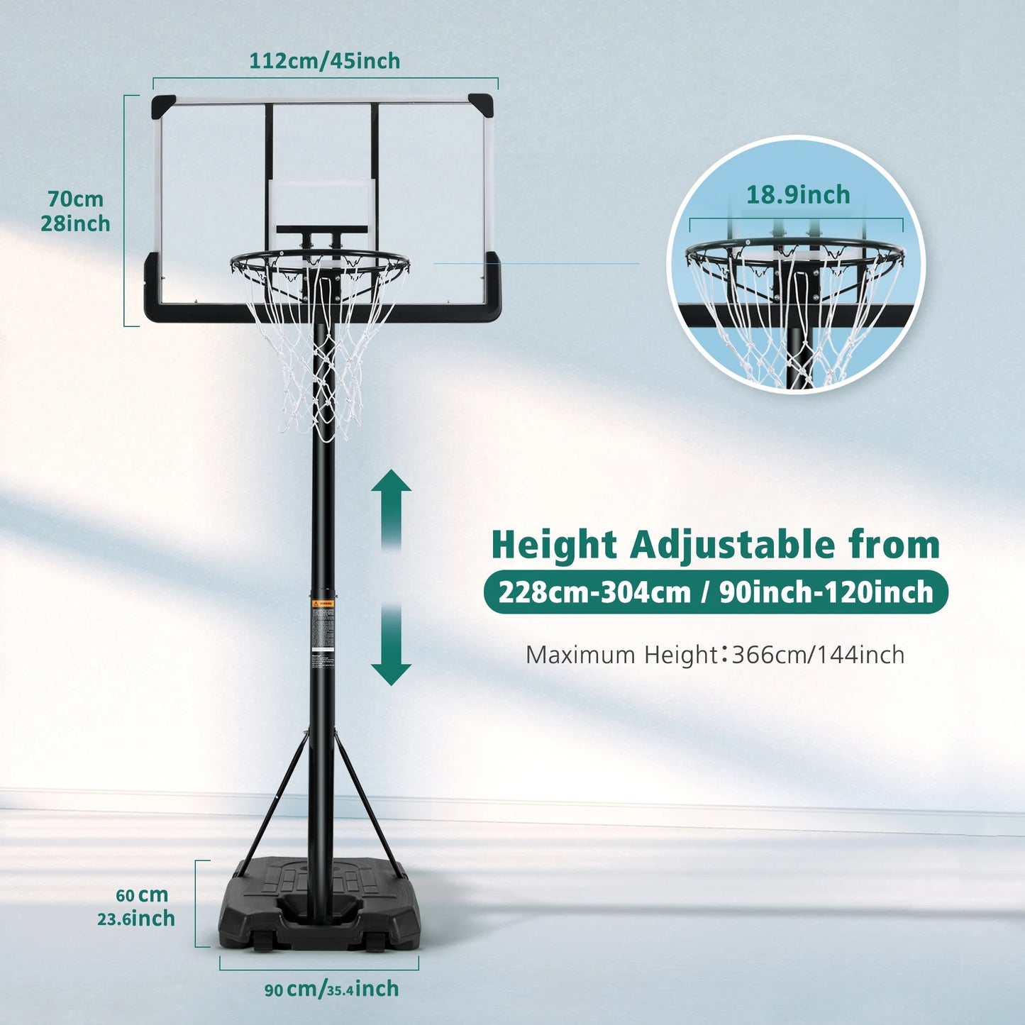 Basketball Hoop Height Adjustable 7 ft. 6 in..10 ft. with Indoor Outdoor