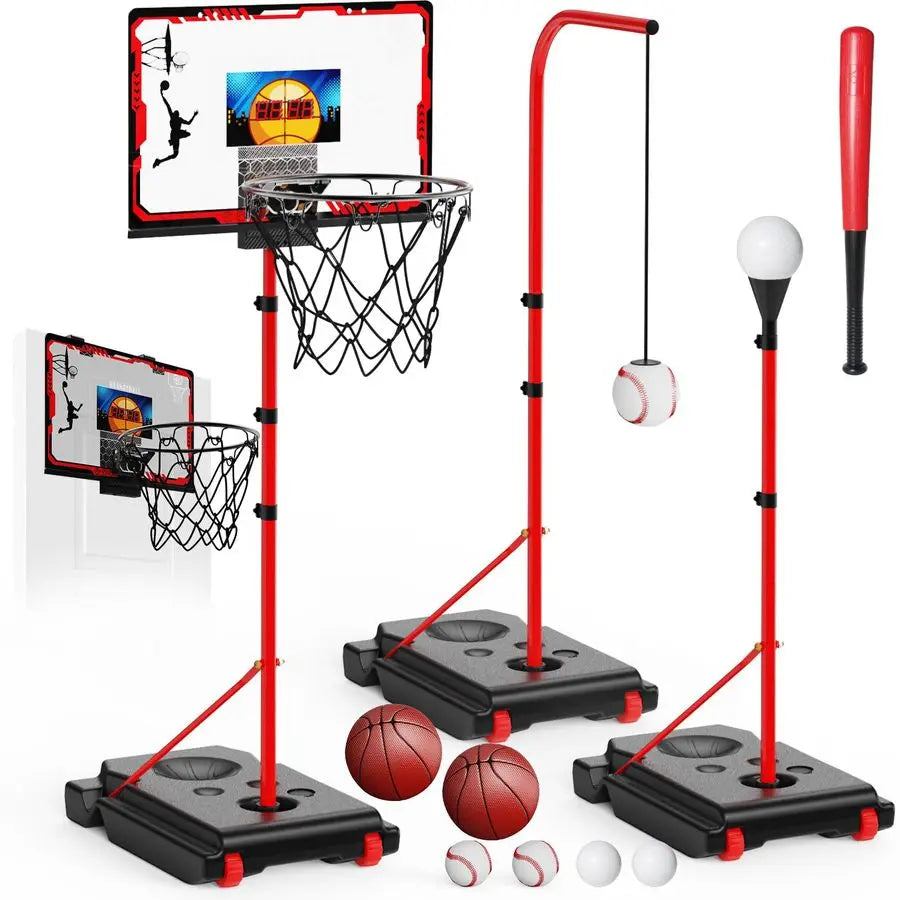 Kids T Ball Set with Hanging Baseball Hoop