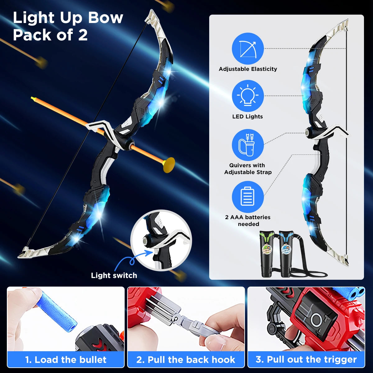 2X Bow Arrow + Guns Toy For Kids