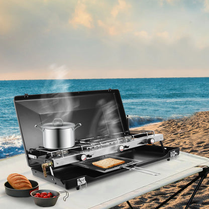 Portable Camping Stove with Griddle 3 Burner